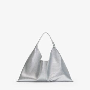 Marcella Metallic Silver Leather Hobo Bag Tote